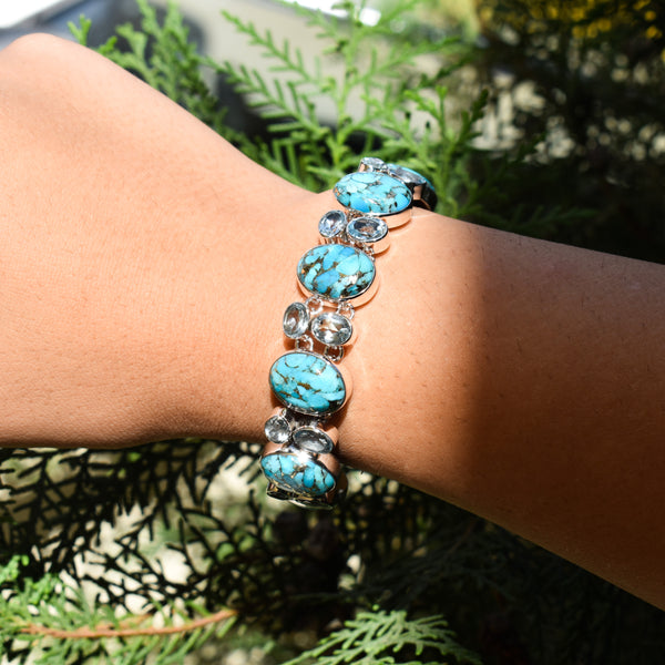 Sterling Silver Copper Turquoise & Blue Topaz Bracelet SSBR4