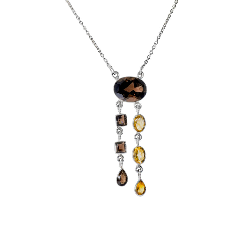 Sterling Silver Smoky Quartz & Citrine Necklace SSN18