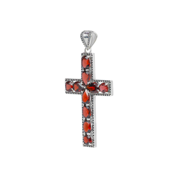Sterling Silver Garnet Cross Pendant SSP77
