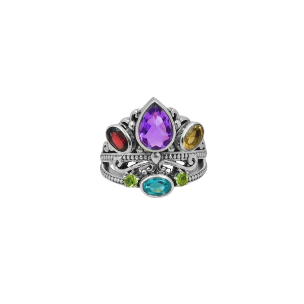 Sterling Silver Multi gemstone Crown Ring SSR366