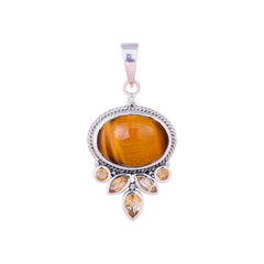 Sterling Silver Tiger Eye & Citrine Pendant SSP4