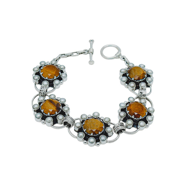Sterling Silver Tiger Eye & Pearl Bracelet SSBR30