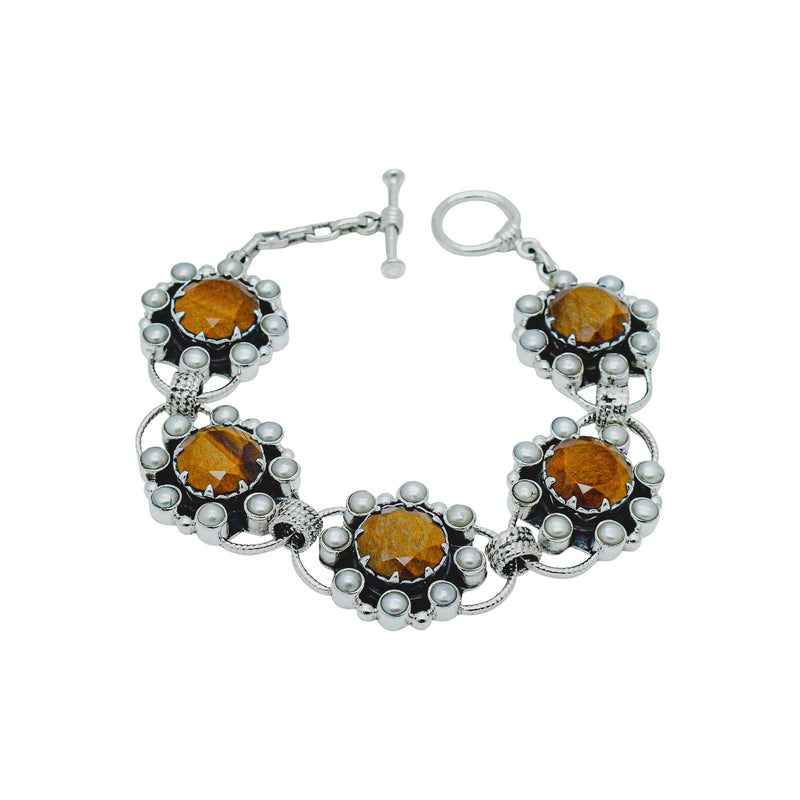 Sterling Silver Tiger Eye & Pearl Bracelet SSBR30
