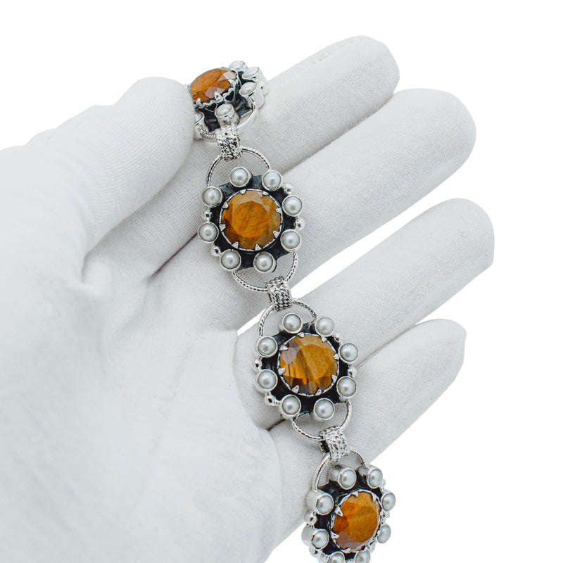Sterling Silver Tiger Eye & Pearl Bracelet SSBR30