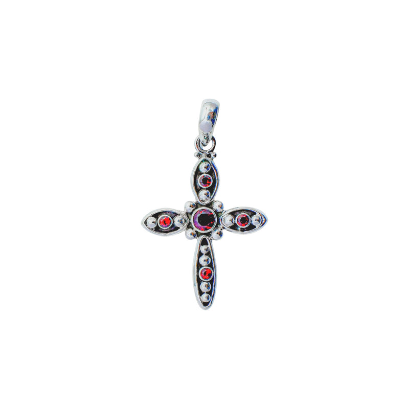 Sterling Silver Garnet Cross Pendant SSP137