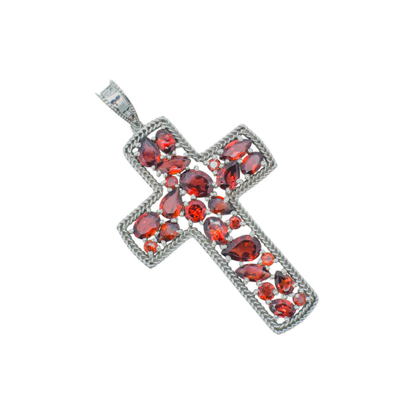 Sterling Silver Garnet Cross Pendant SSP69