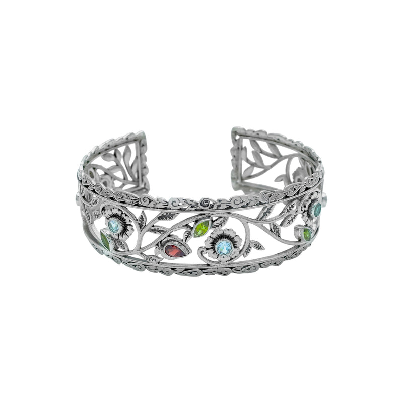 Sterling Silver Multi Gemstone Cuff Bracelet SSBR25