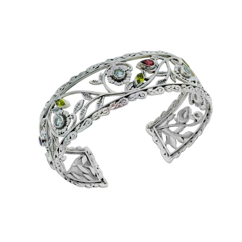 Sterling Silver Multi Gemstone Cuff Bracelet SSBR25