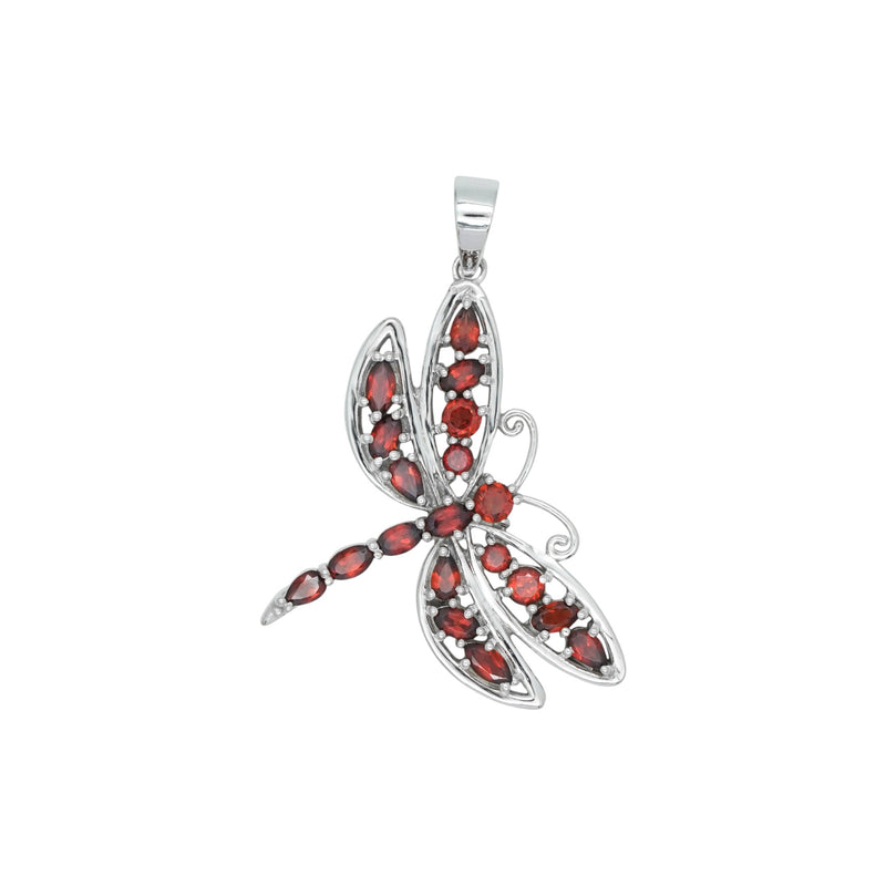 Sterling Silver Garnet Dragonfly Pendant SSP29