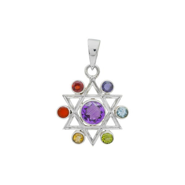 Sterling Silver Chakra Multi Gemstone Pendant SSP152