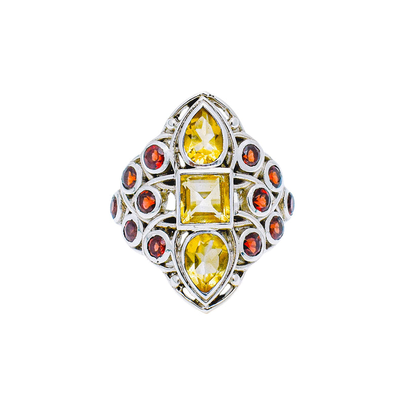 Sterling Silver Citrine & Garnet Ring SSR130