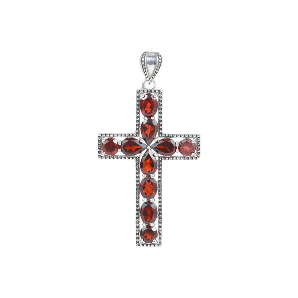 Sterling Silver Garnet Cross Pendant SSP77