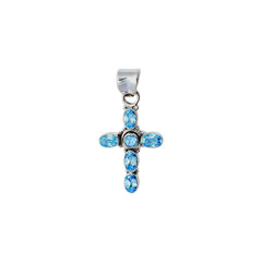 Sterling Silver Blue Topaz Cross Pendant SSP138