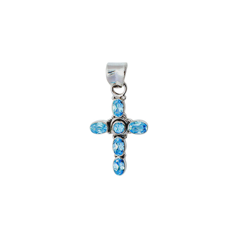 Sterling Silver Blue Topaz Cross Pendant SSP138