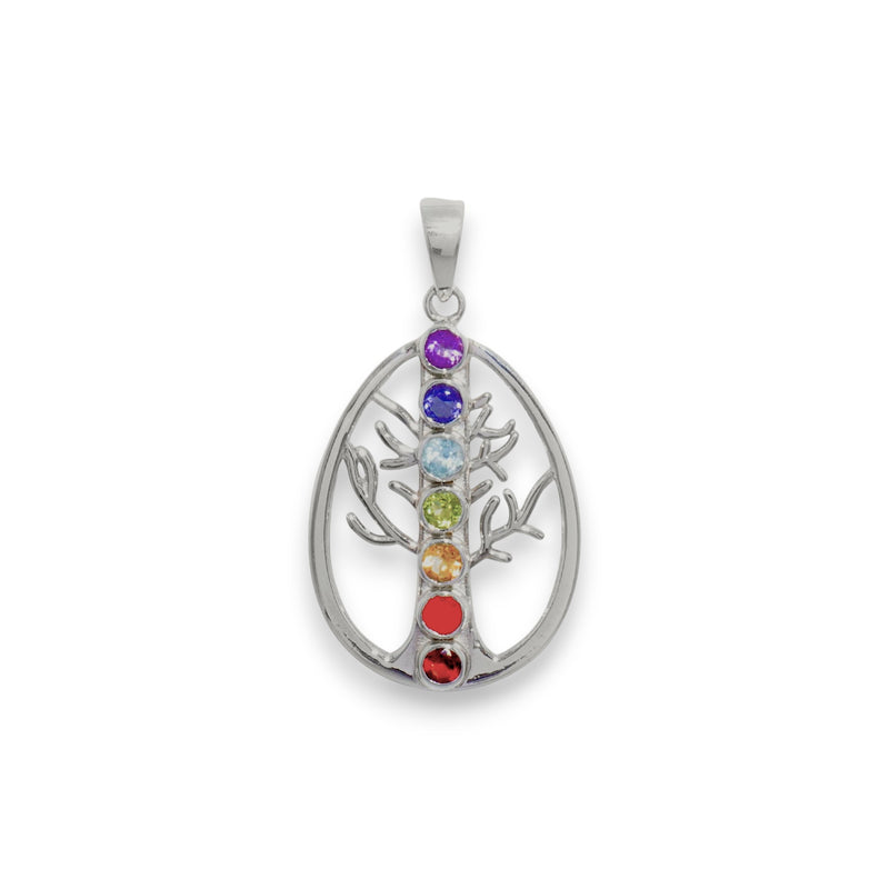 Sterling Silver Chakra Multi Gemstone Pendant SSP153