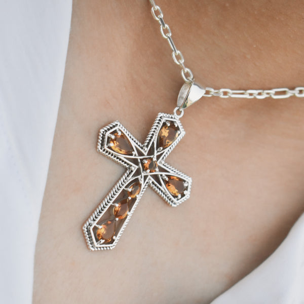 Sterling Silver Citrine Cross Pendant SSP2