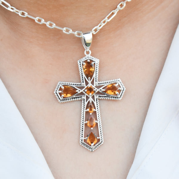 Sterling Silver Citrine Cross Pendant SSP2